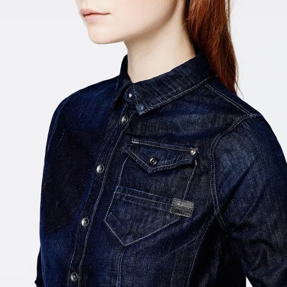 G-Star Raw Hunter 5620 Straight Shirt Lightweight Dark Denim Button Down Size S - Picture 2 of 15